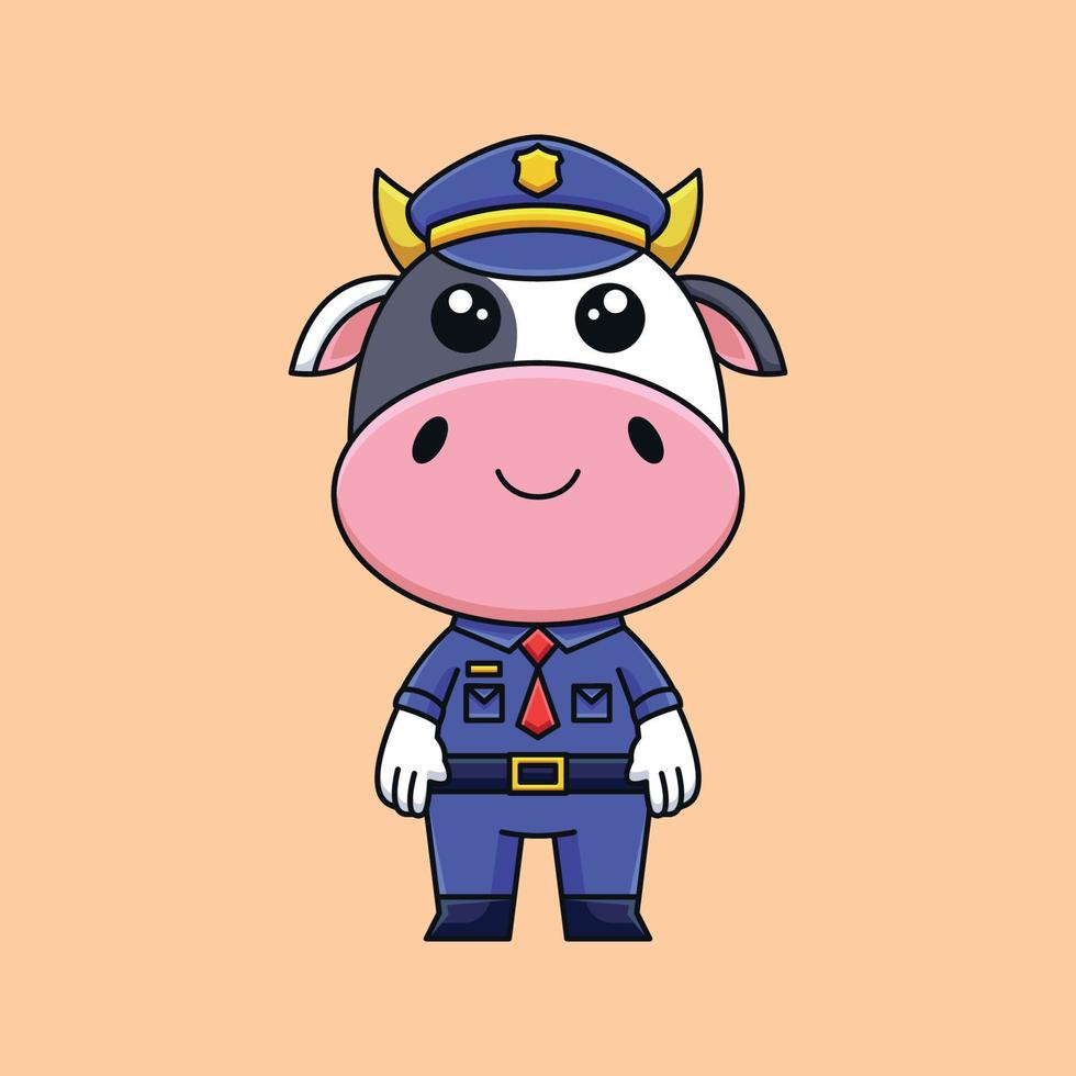 lindo policía vaca dibujos animados garabato arte dibujado a mano concepto vector kawaii icono ilustración