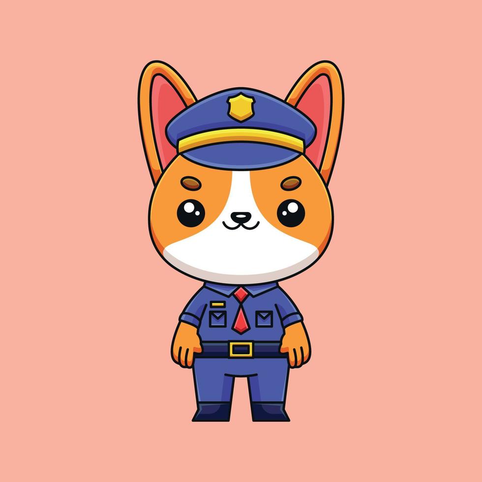 cute police corgi cartoon doodle art hand drawn concept vector kawaii icon illustration