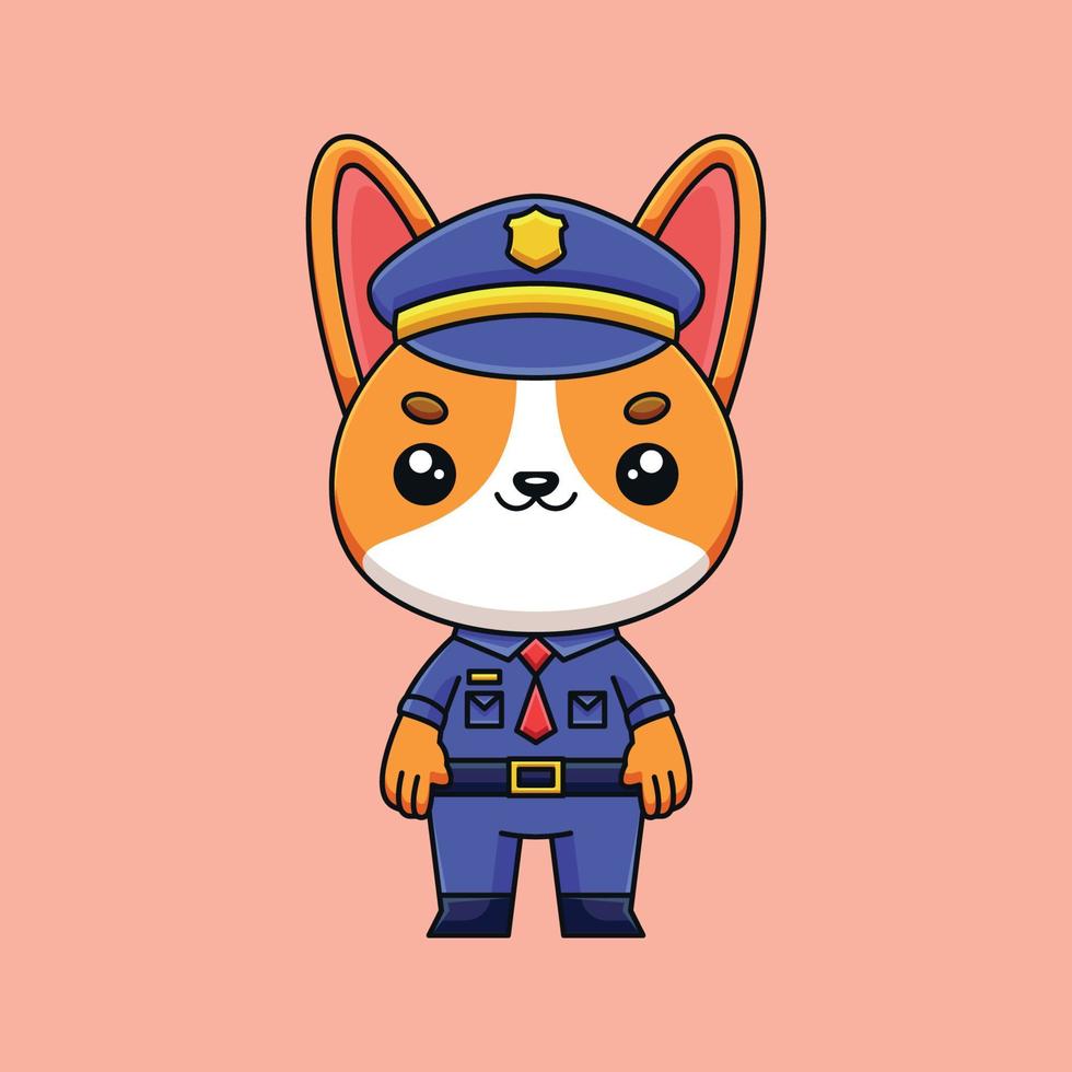 lindo policía corgi dibujos animados garabato arte dibujado a mano concepto vector kawaii icono ilustración