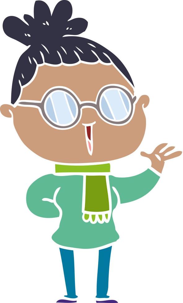 flat color style cartoon woman wearing spectacles vector