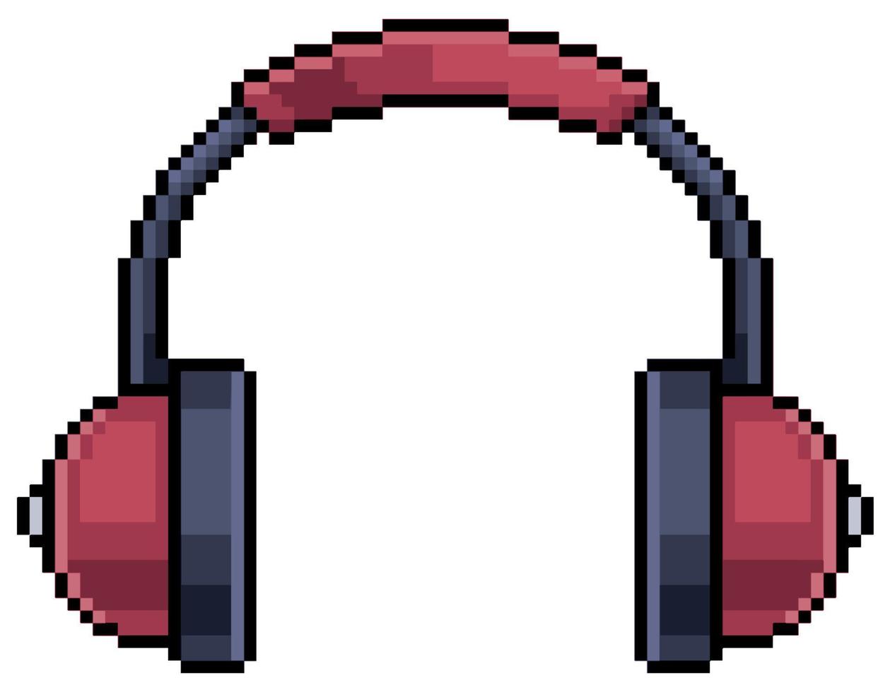 Pixel art headphone, earphone, red headset vector icon for 8bit game on white background