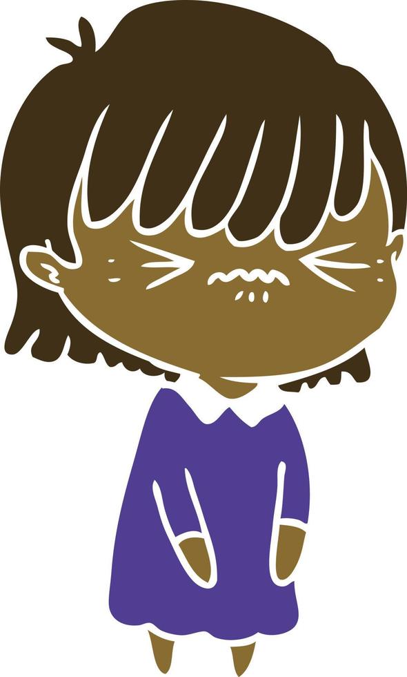 annoyed flat color style cartoon girl vector