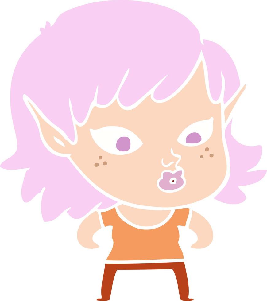 pretty flat color style cartoon elf girl vector