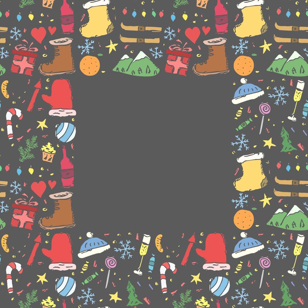 fondo de navidad. marco de año nuevo. doodle navidad y año nuevo ilustración con lugar para texto vector