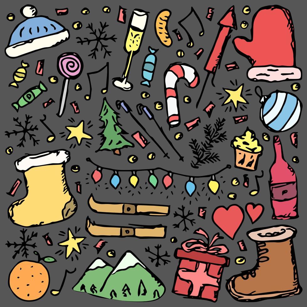 Christmas icons. New year background. Doodle illustration with christmas and new year icons vector