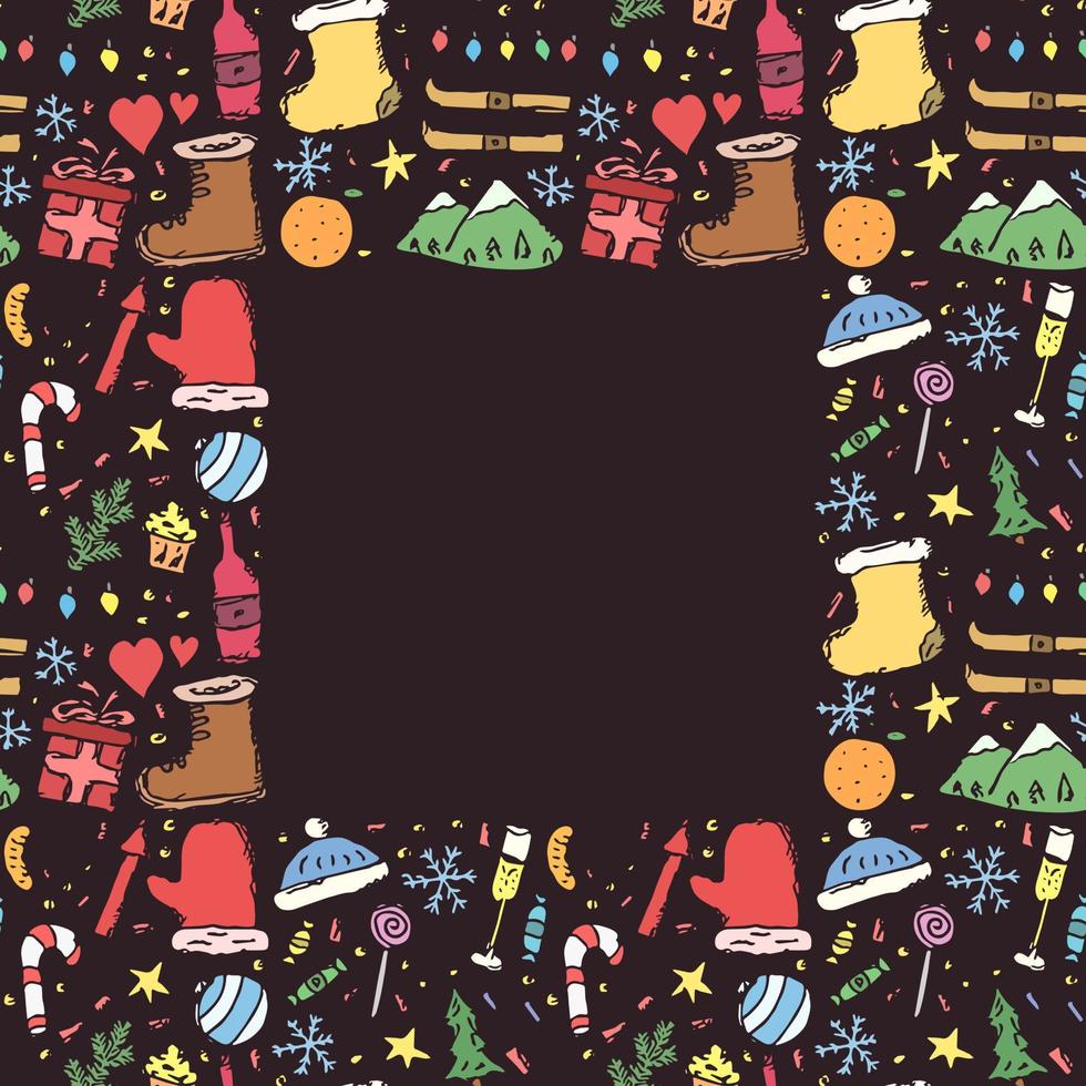 Christmas background. New year frame. Doodle christmas and new year illustration with place for text vector