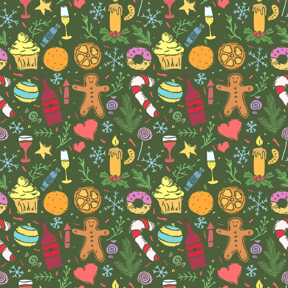 patrón de Navidad sin costuras. fondo de año nuevo. ilustración de fideos con iconos de navidad y año nuevo vector