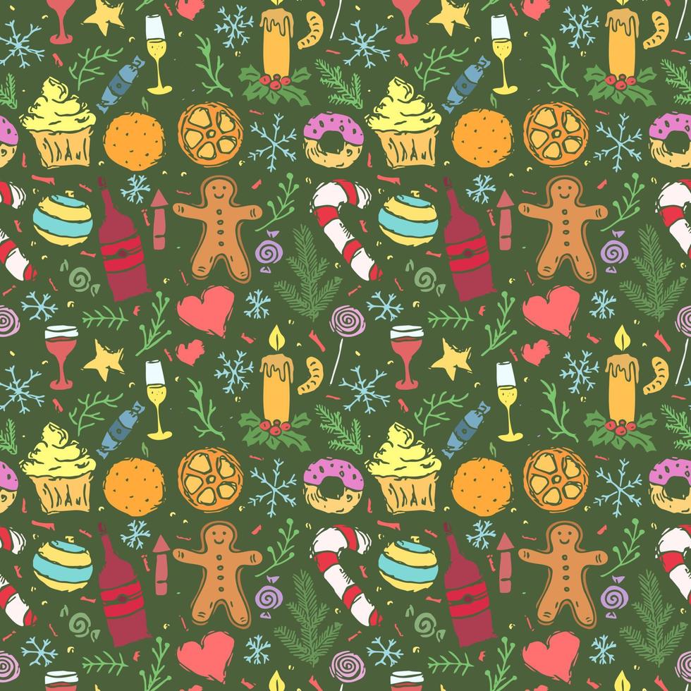 Seamless christmas pattern. New year background. Doodle illustration with christmas and new year icons vector