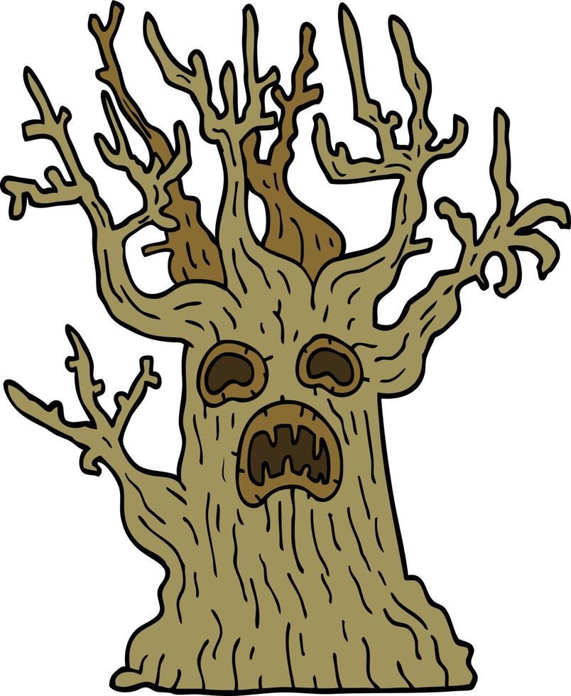 caricatura, garabato, espeluznante, árbol vector