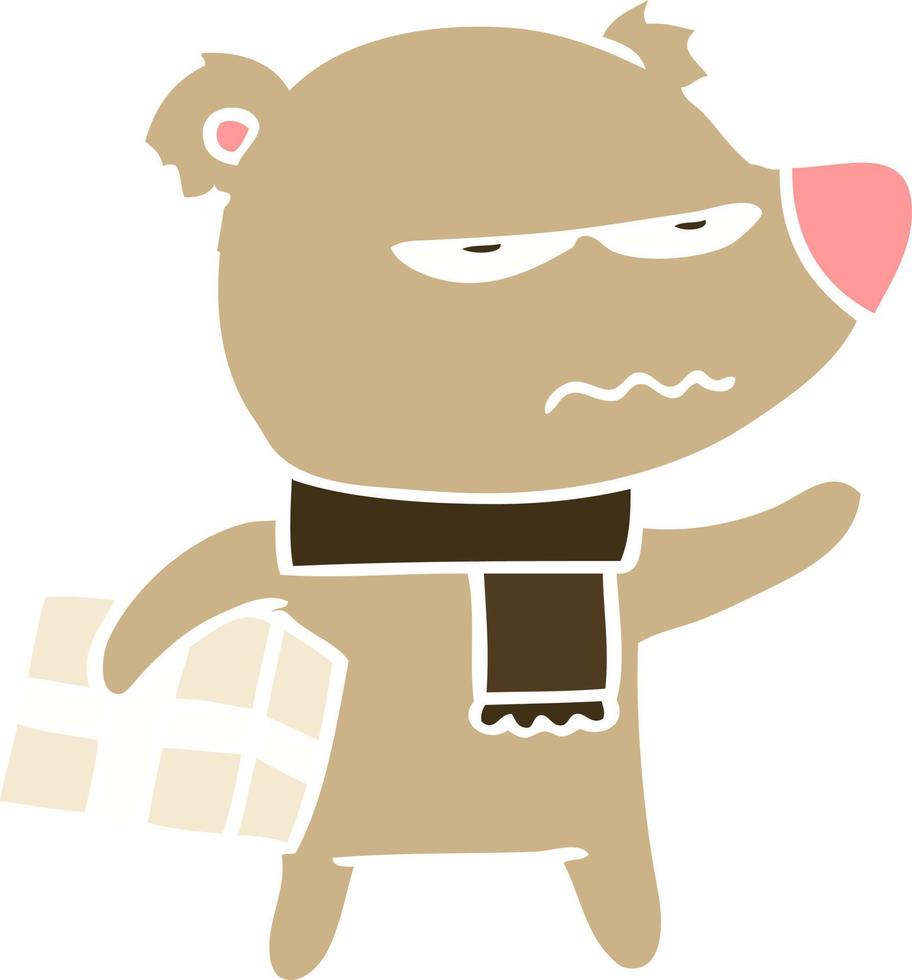 angry bear flat color style cartoon gift vector
