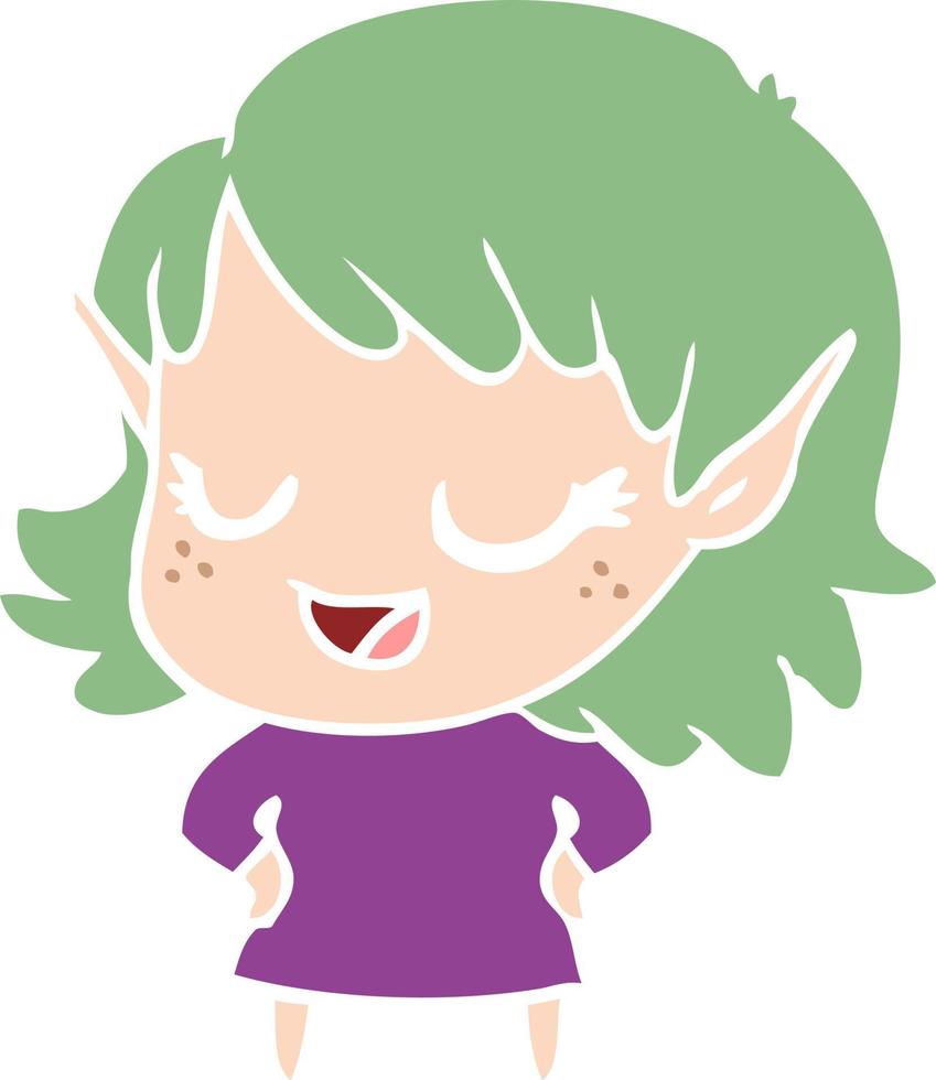 niña elfa de dibujos animados de estilo de color plano feliz vector