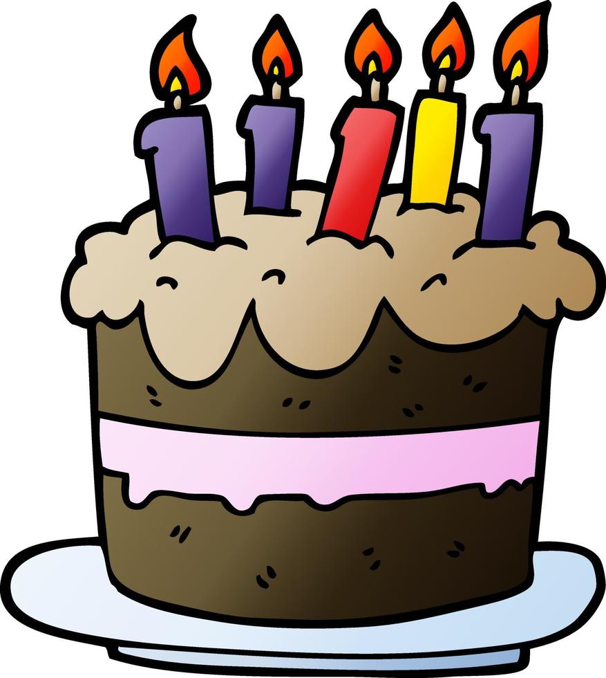 pastel de cumpleaños de garabato de dibujos animados vector