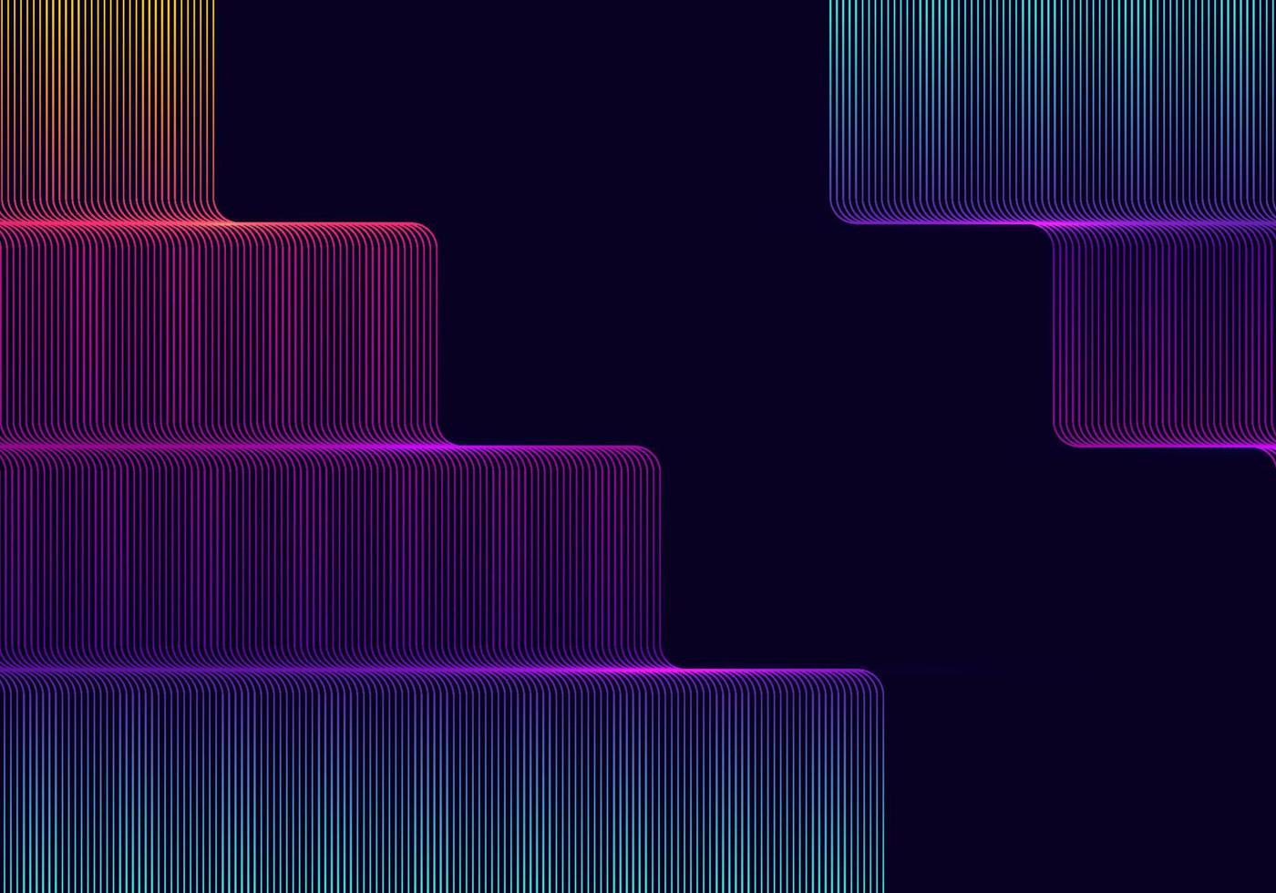 Abstract neon color layered lines pattern on black background retro style vector