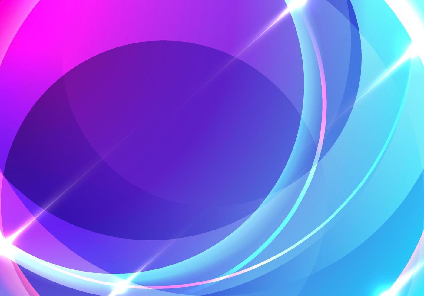 Abstract neon color circles overlapping layered with lighting effect on blue background technology concept vector