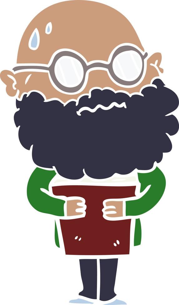 flat color style cartoon worried man with beard and spectacles vector