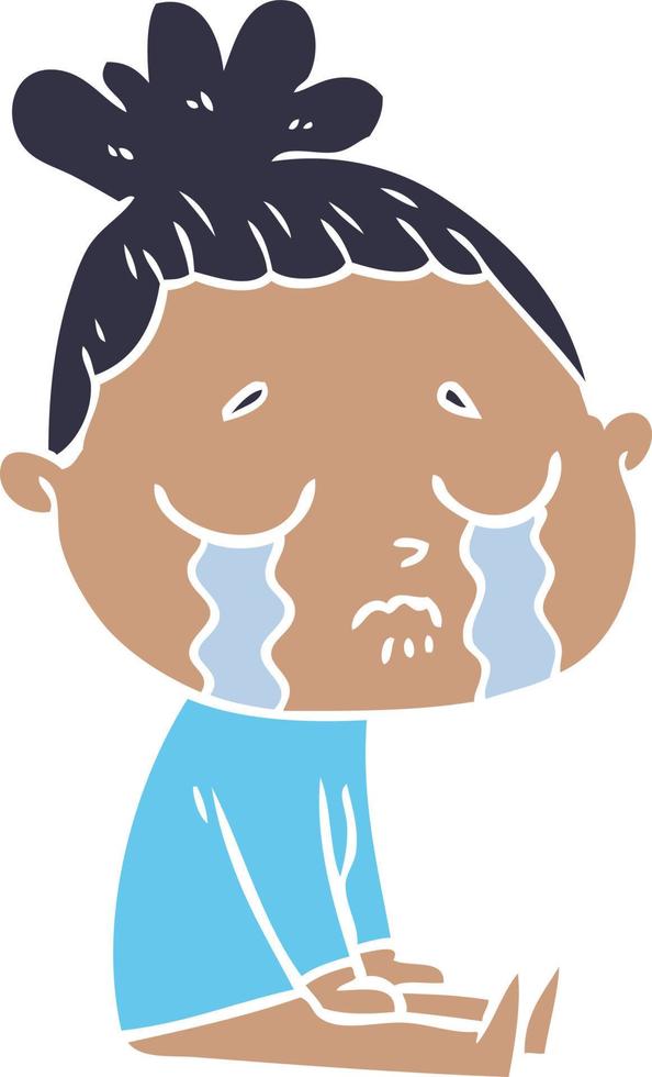 flat color style cartoon crying woman vector
