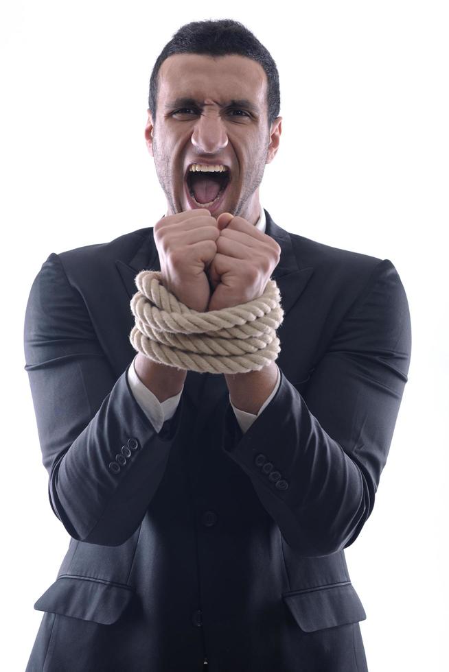 business man with rope isolated on white background photo