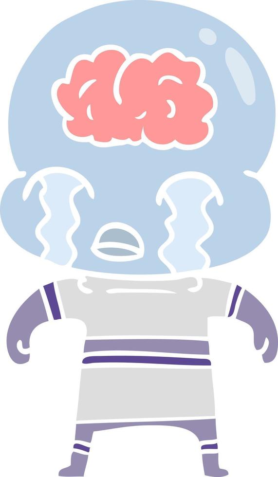 flat color style cartoon big brain alien crying vector
