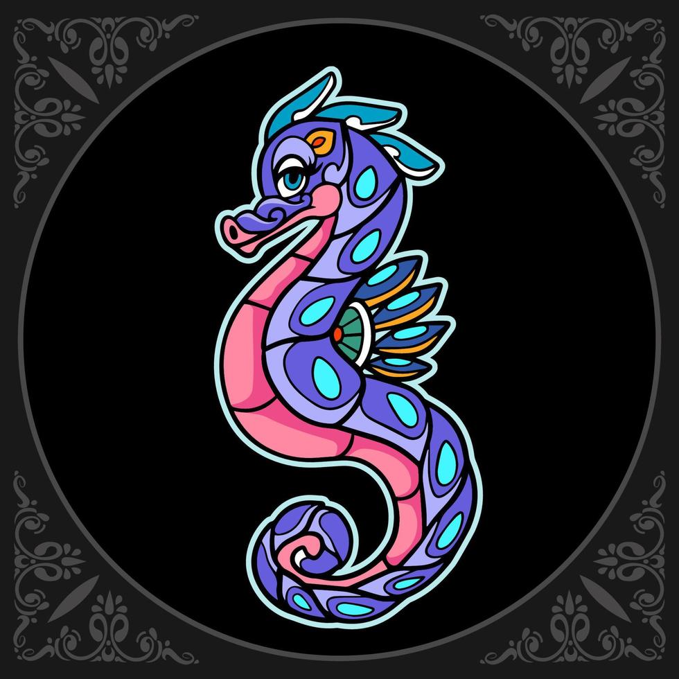 Colorful sea horse mandala arts isolated on black background vector