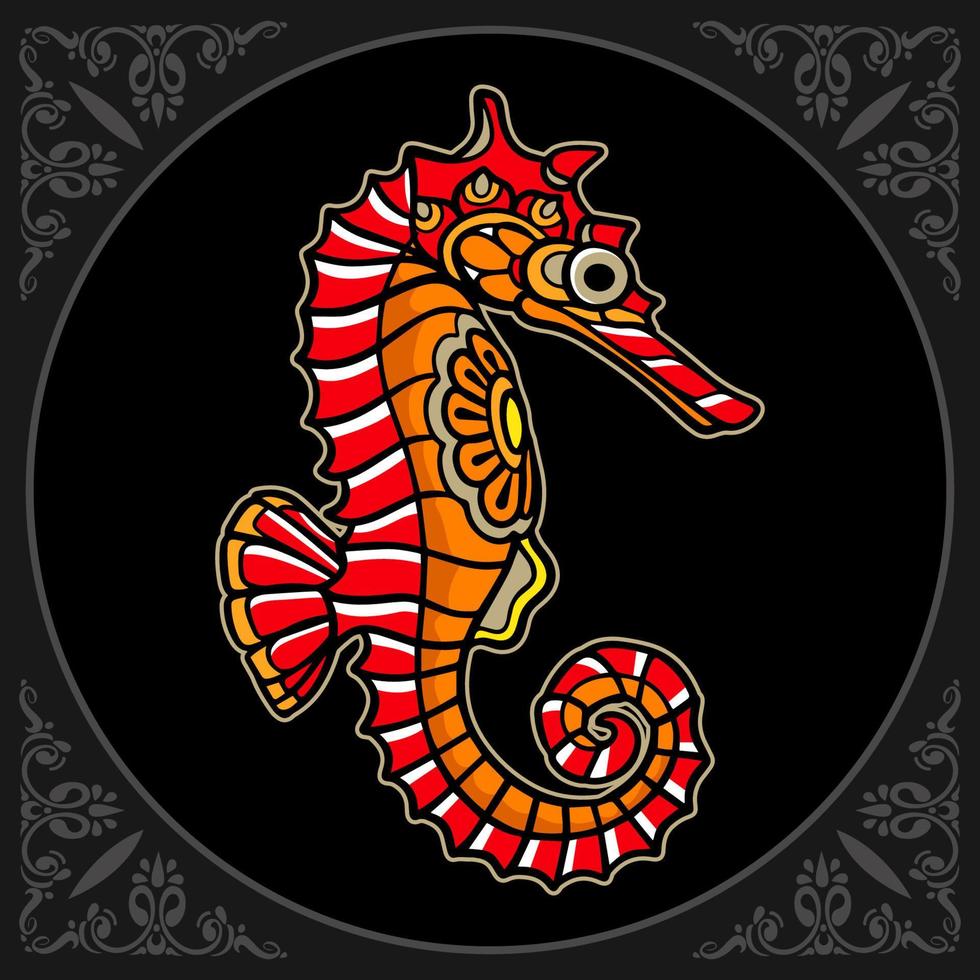 Colorful sea horse mandala arts isolated on black background vector