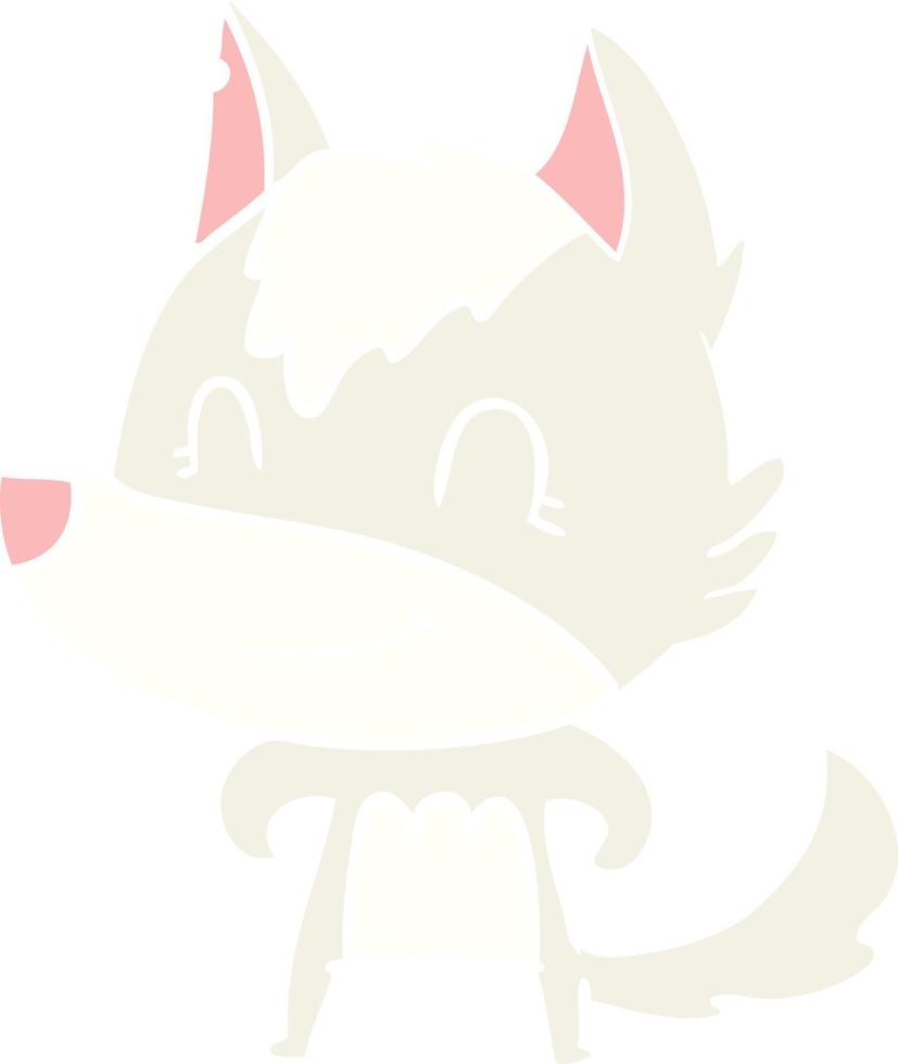 friendly flat color style cartoon wolf vector