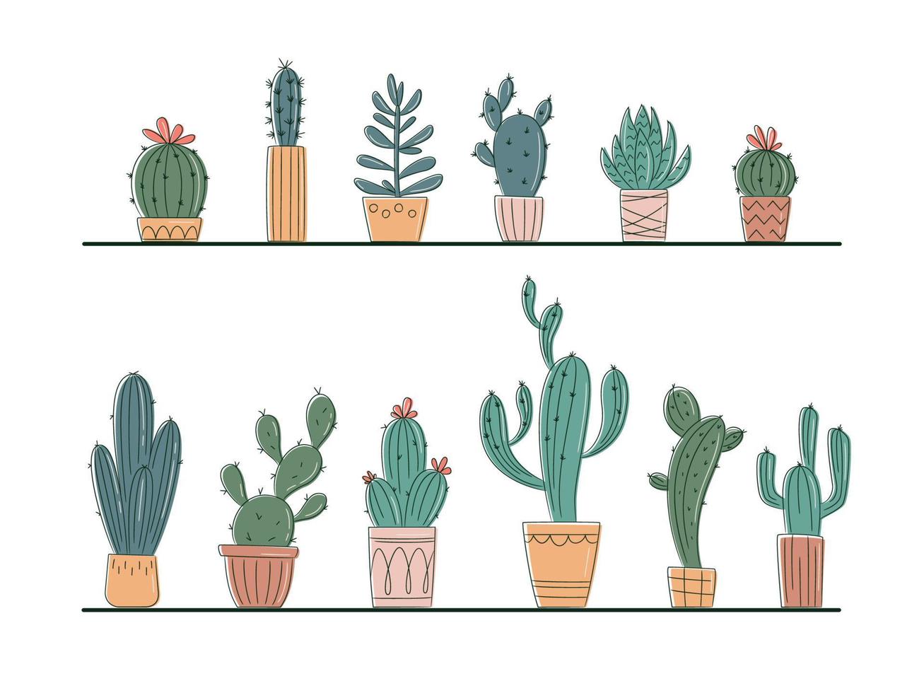 conjunto de vectores de cactus y suculentas. cactus en un ícono del logotipo de la olla. plantilla para decorar diseños e ilustraciones