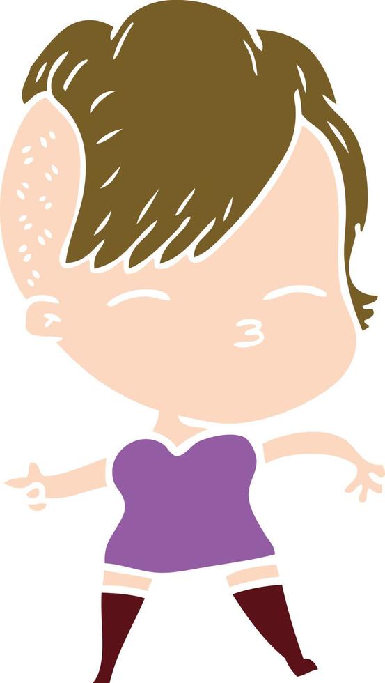 flat color style cartoon squinting girl vector