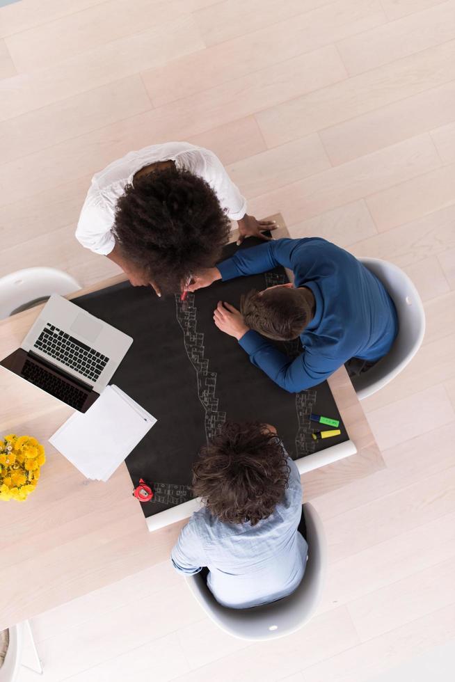 top view of Multiethnic startup business team on meeting photo