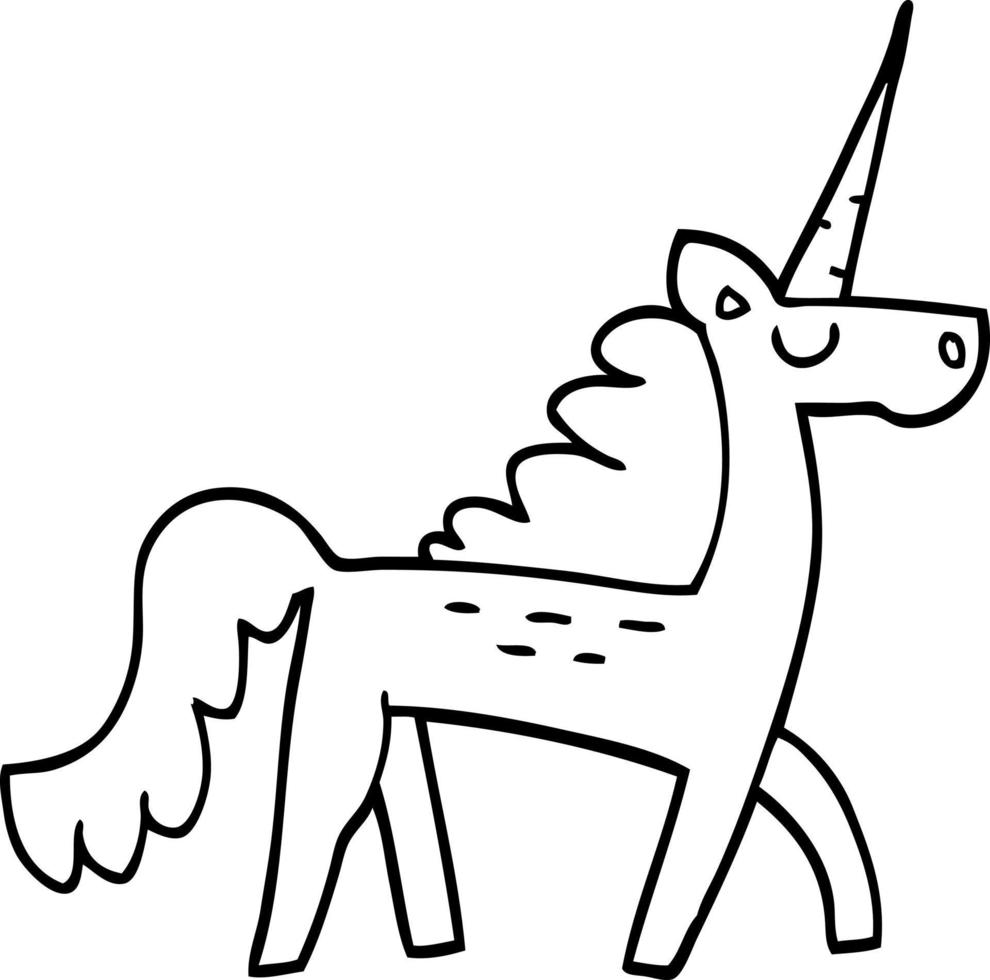 line drawing cartoon mystical unicorn vector