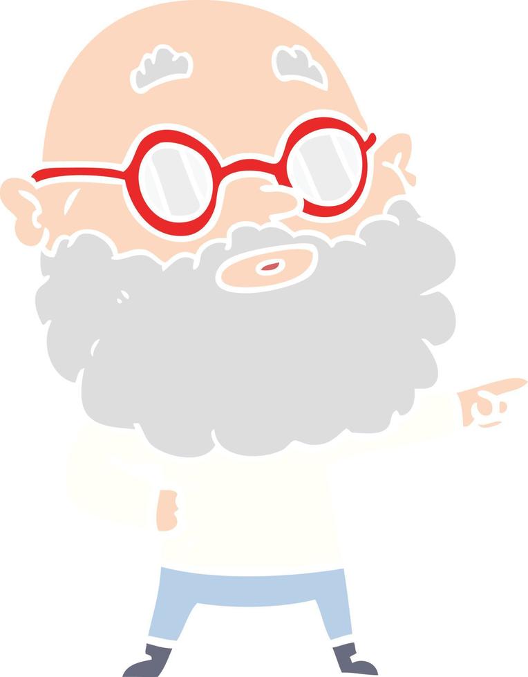 hombre curioso de dibujos animados de estilo de color plano con barba y gafas vector