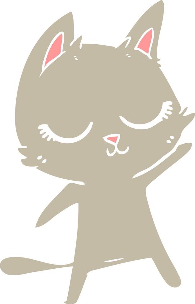 calm flat color style cartoon cat waving vector
