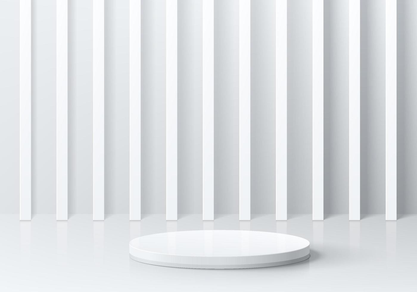 podio de pedestal de cilindro 3d blanco realista con pilar vertical en la pared. vector de fondo abstracto con formas geométricas. escena mínima de lujo para exhibición de productos de maqueta, exhibición de promoción.