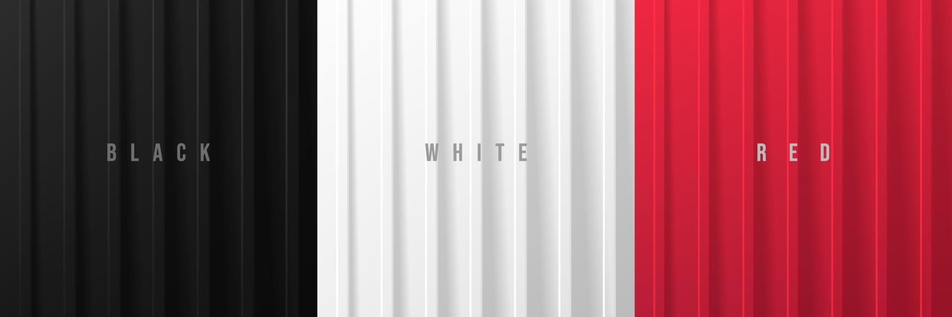 conjunto de patrón vertical 3d con luz y sombra. fondo degradado negro, blanco, rojo oscuro moderno abstracto con estilo de corte de papel de textura. uso para banner web, presentación, póster, folleto de portada. vector