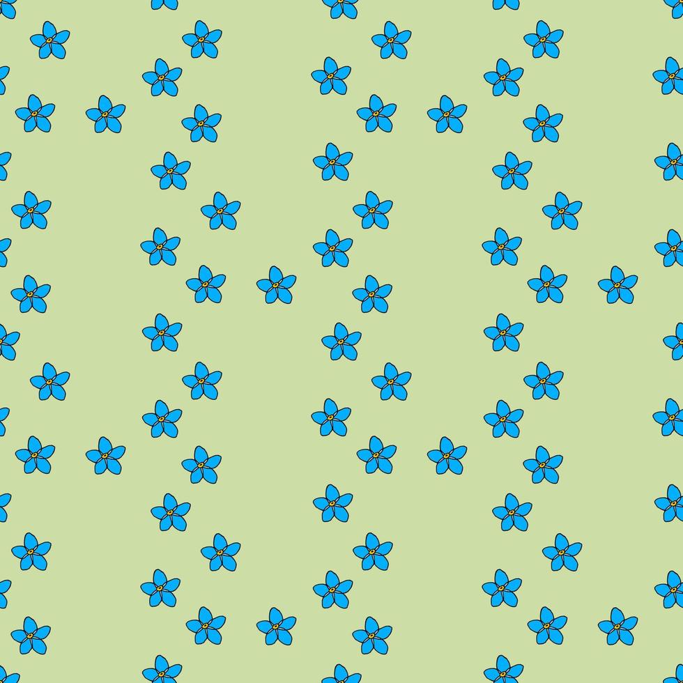 Seamless pattern with flowers forget-me-not on light green background. Vector image.