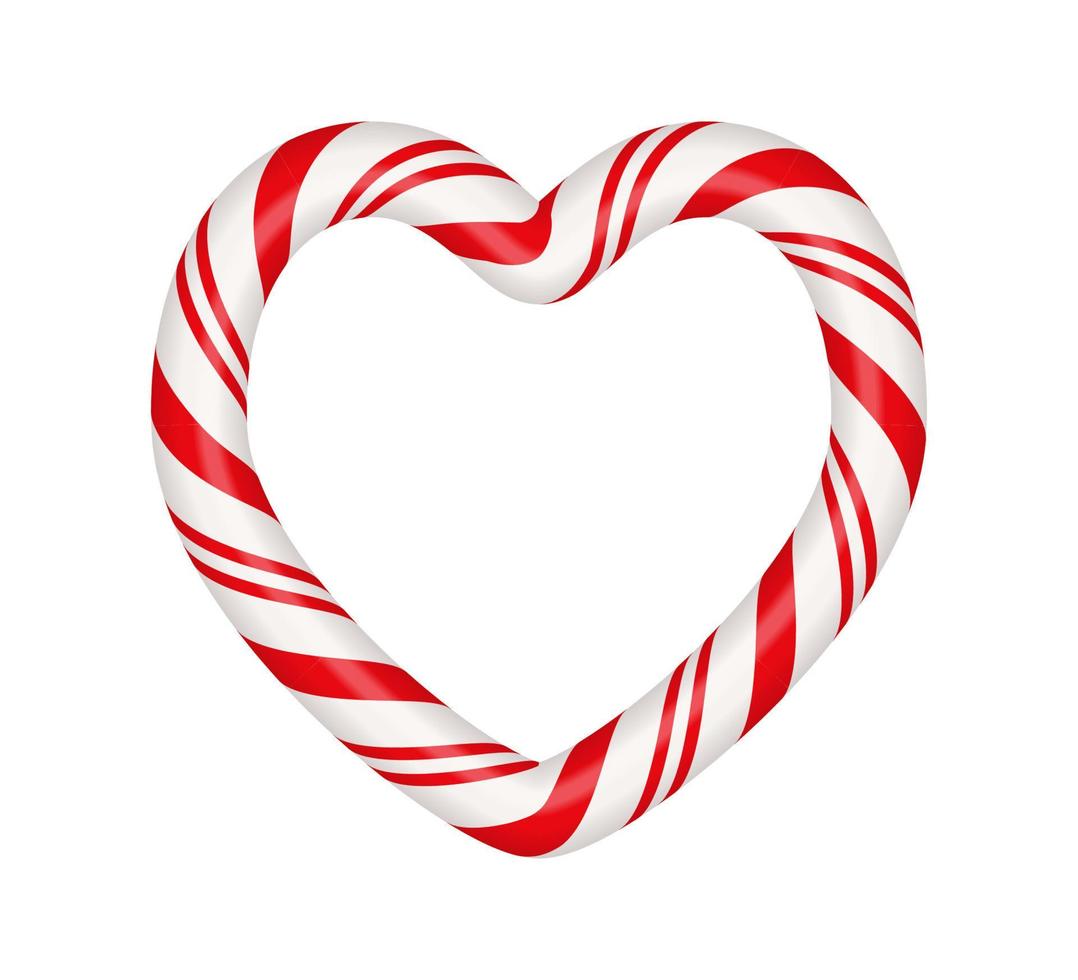 Christmas candy cane heart frame with red and white striped. Xmas border with striped candy lollipop pattern. Blank christmas and new year template. Vector illustration isolated on white background