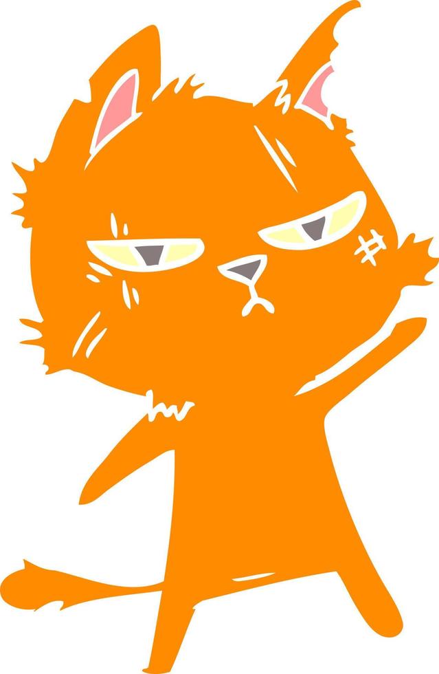 tough flat color style cartoon cat vector