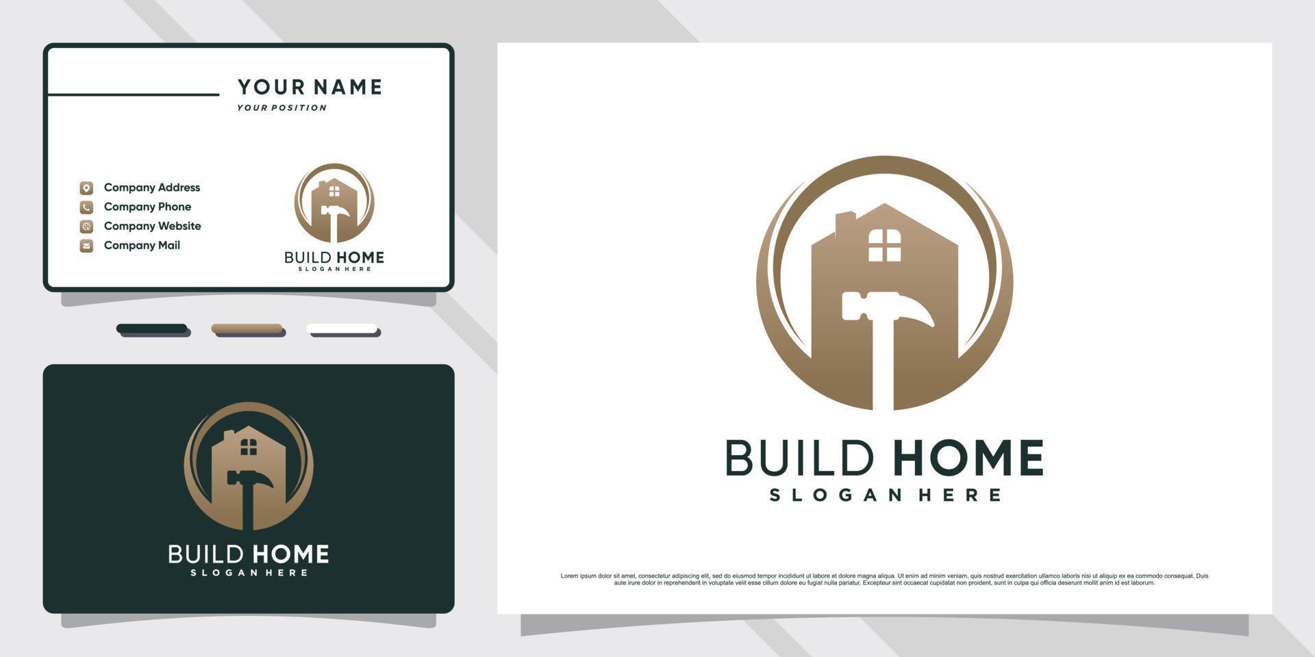 House logo design for home repair icon with hammer element and business card template vector