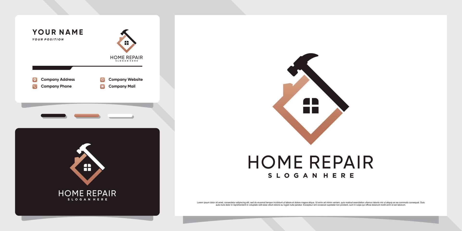 House logo design for home repair icon with hammer element and business card template vector
