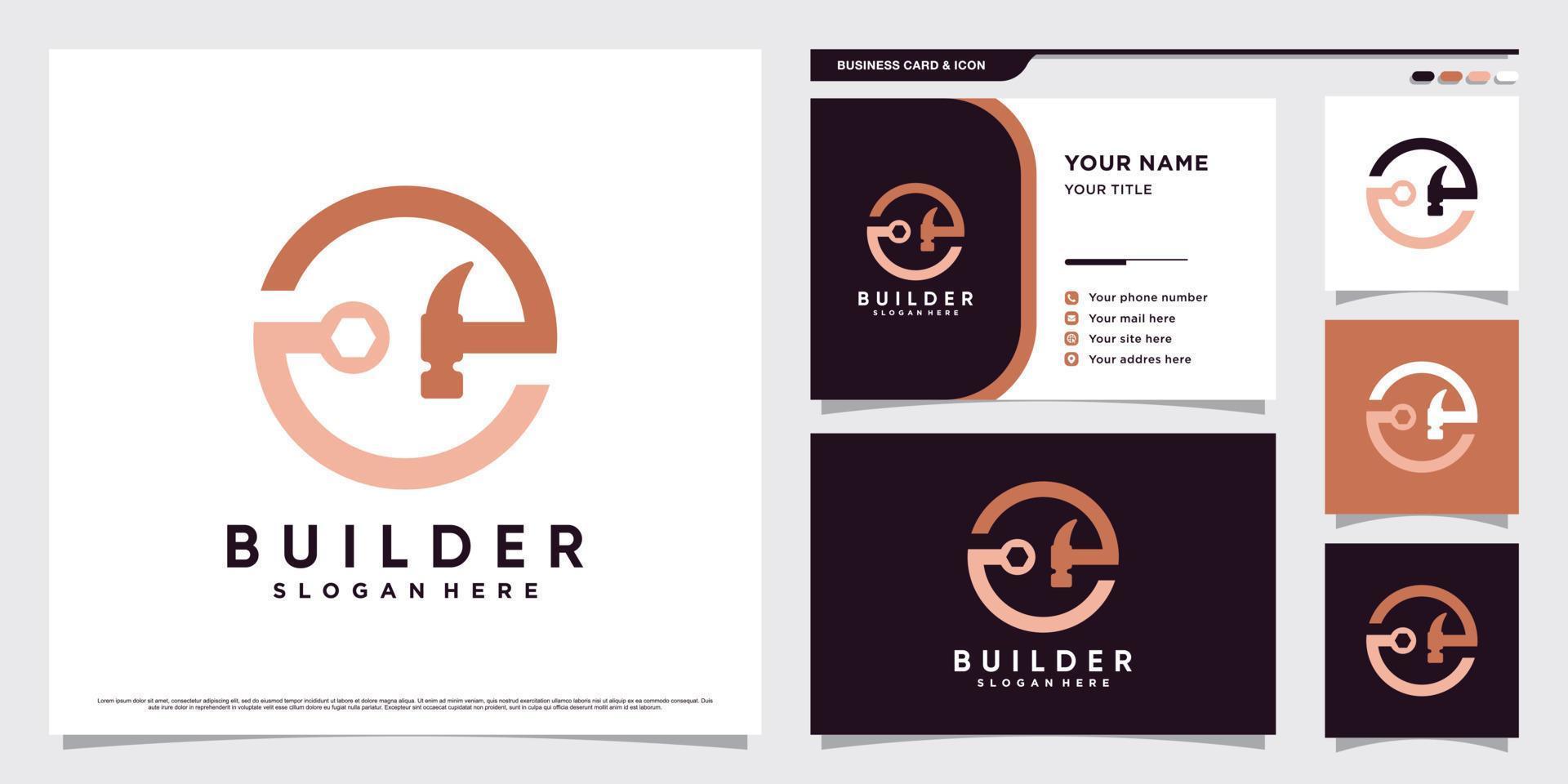 Hammer and wrench logo design for repair icon with creative concept and business card template vector