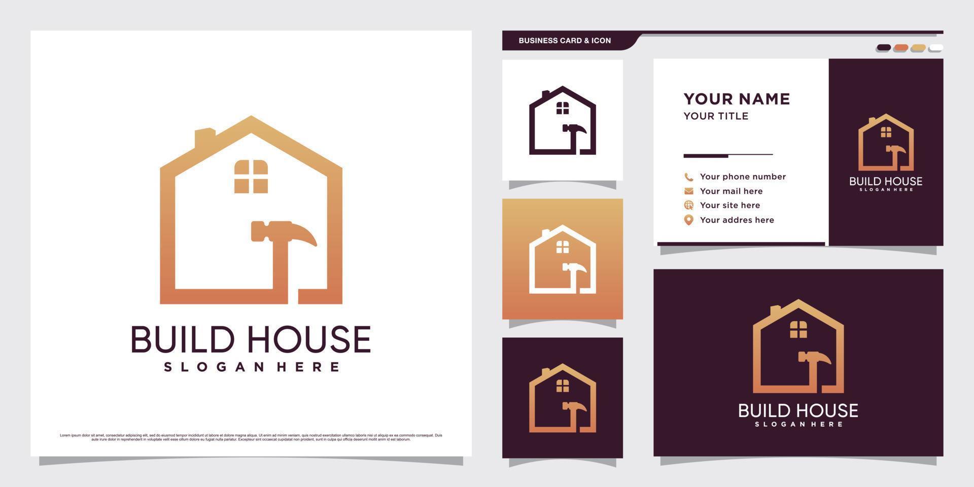 House logo design for home repair icon with hammer element and business card template vector