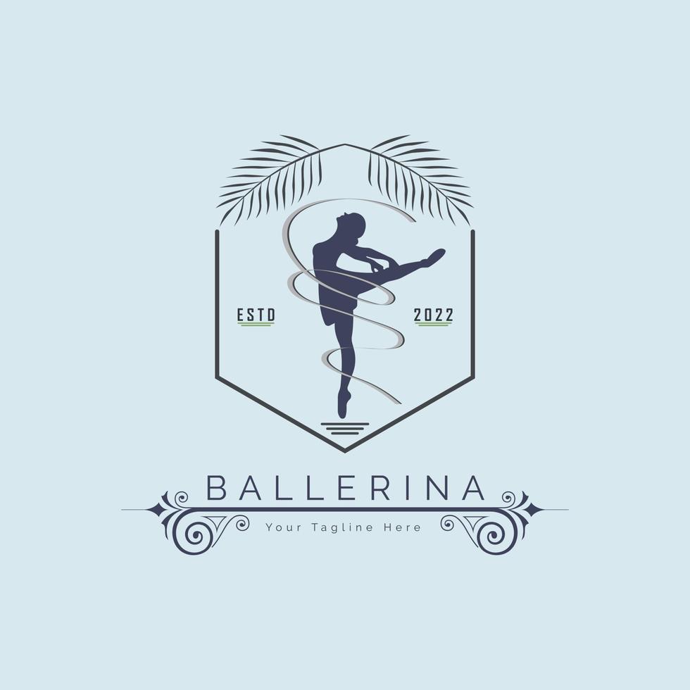 Ballerina dance school and studio in ballet motion dance style logo template design vector for brand or company and other