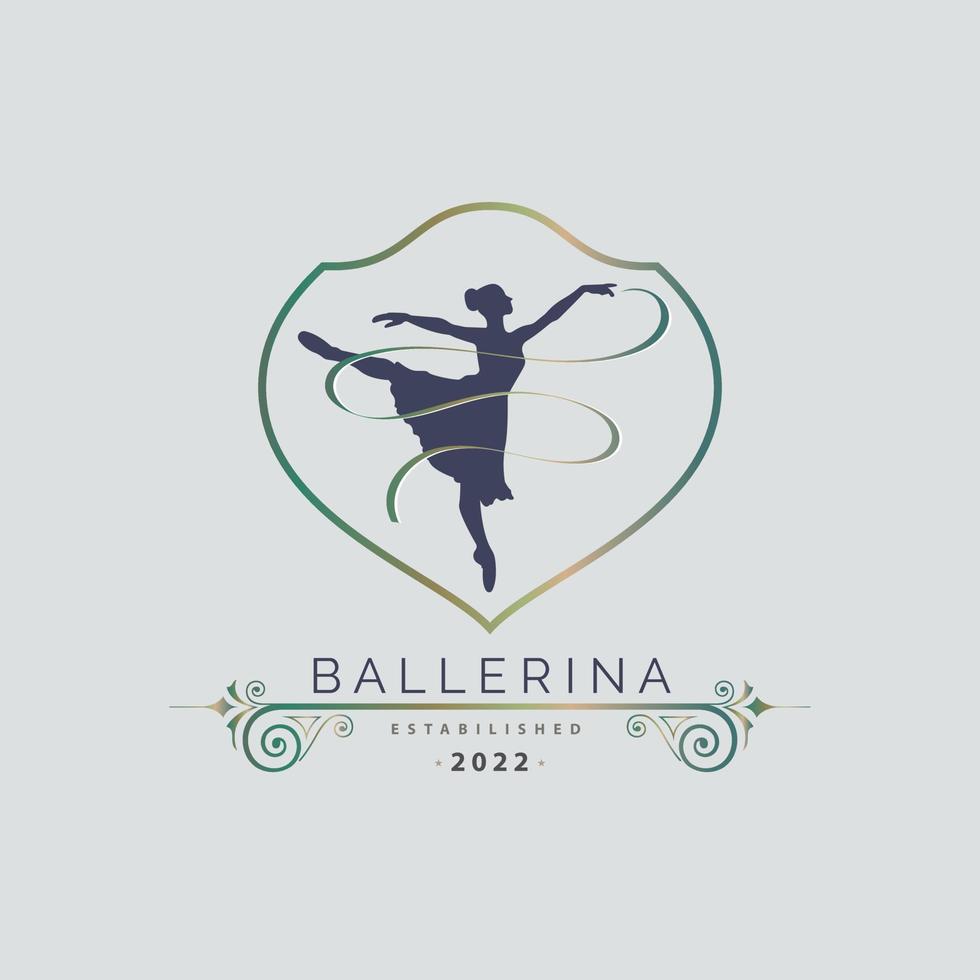 Ballerina dance school and studio in ballet motion dance style logo template design vector for brand or company and other