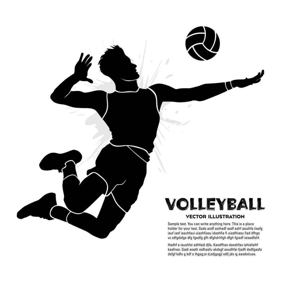 Male volleyball player jumps to hit the ball. Silhouette vector