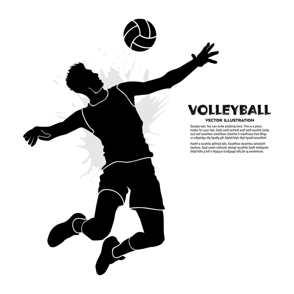 Silhouette of male volleyball player jumping high. Vector illustrations