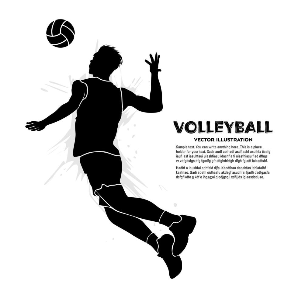 Male volleyball player jumps to hit the ball. Vector illustration