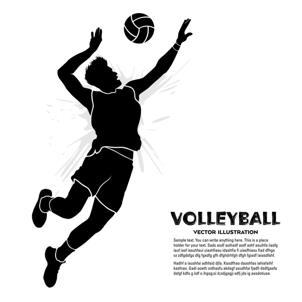 Silhouette of male volleyball player giving ball attack. Vector illustration