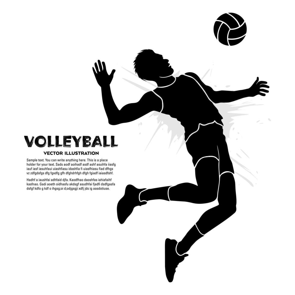 Silhouette of volleyball player jumping isolated on white background vector