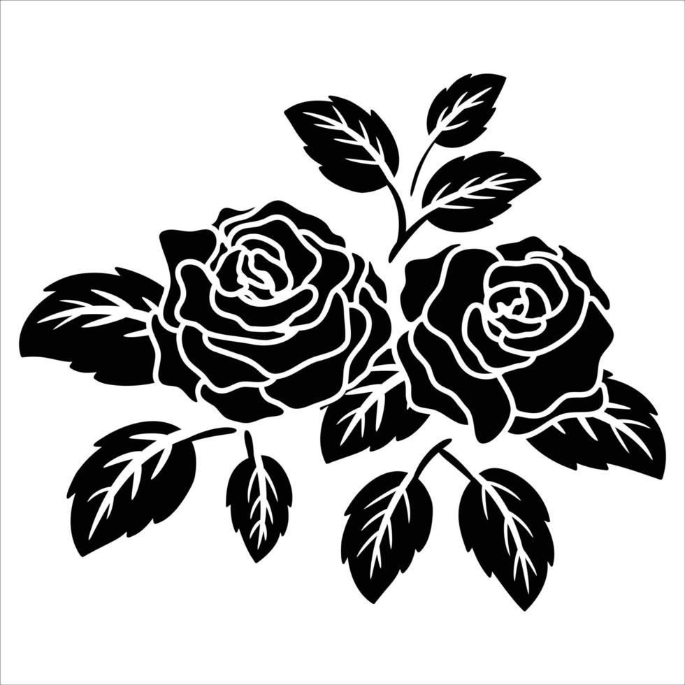 silueta negro motivo rosa flor vector