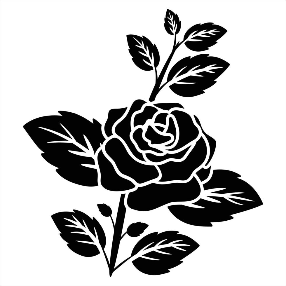 silhouette black motif rose flower vector