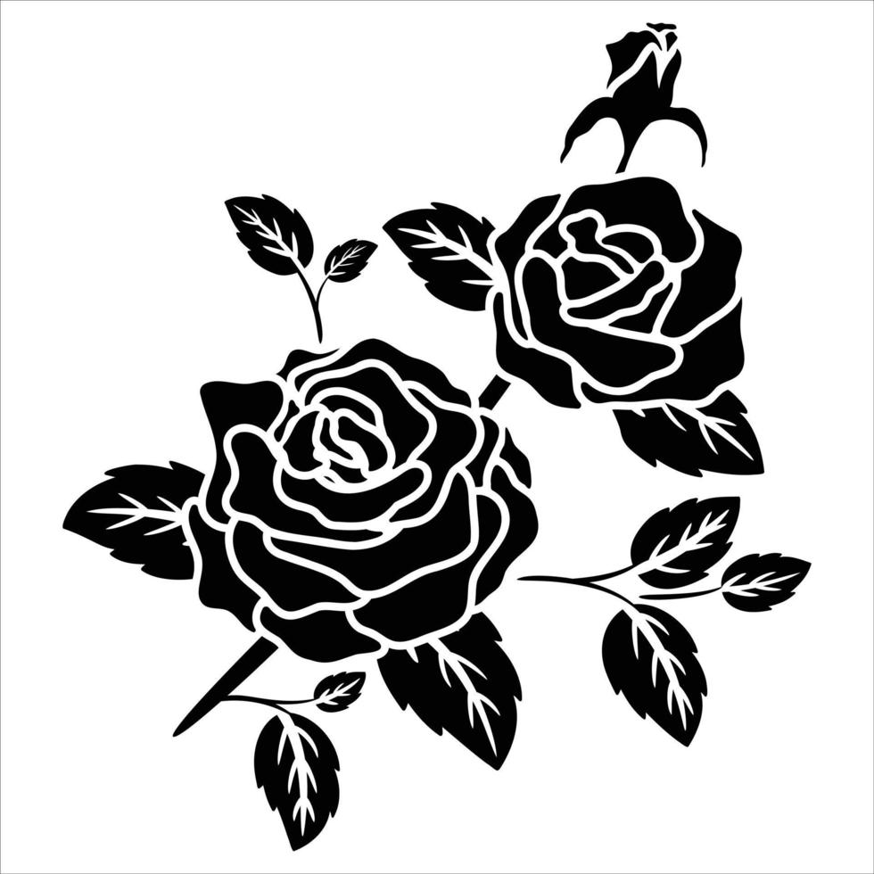 silueta negro motivo rosa flor vector